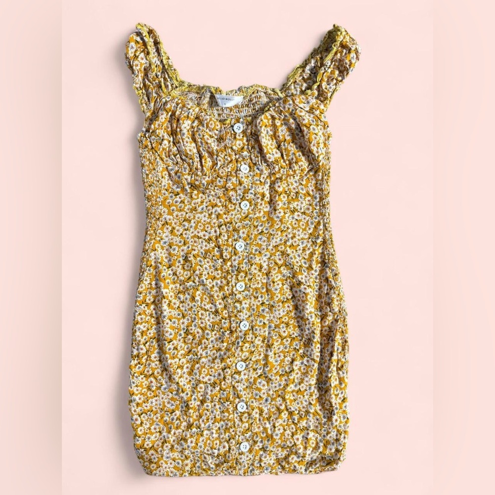 Hello Molly Yellow Floral Mini Dress with Button-up Detail